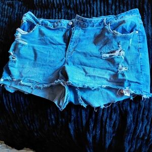 Blue Distressed Denim Shorts